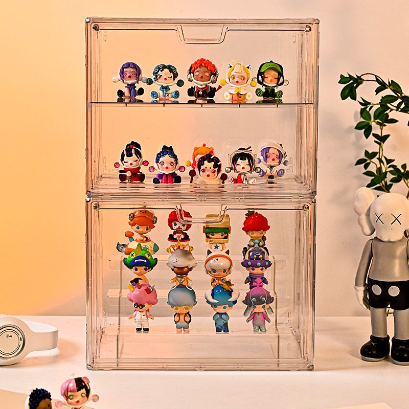 高透模型手办收纳神器棉花娃娃亚克力展示架防尘大U容量透明收纳