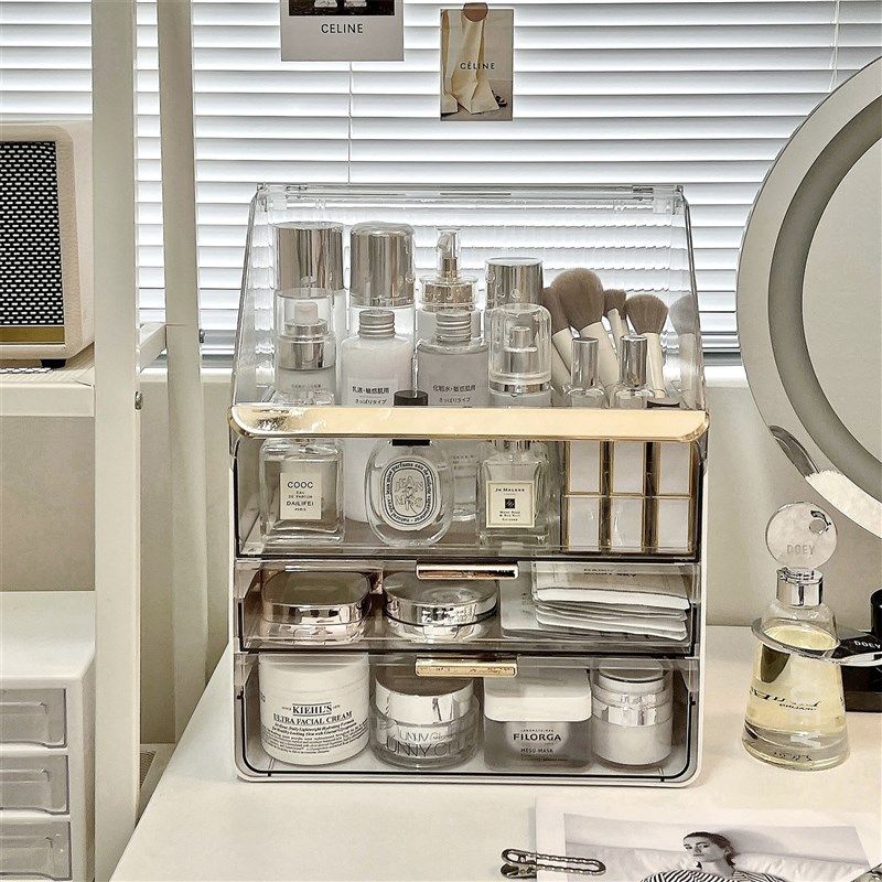 化妆品收纳盒桌面防尘带盖抽屉收纳箱梳K妆台口红香水护肤品置物,收纳整理,桌面收纳盒,淘宝优惠券,粉丝福利购,淘宝优惠卷