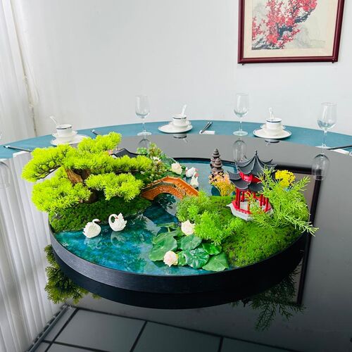 新款酒店大圆桌中间摆件餐桌花摆设花饭店K桌面装饰微景观造景花