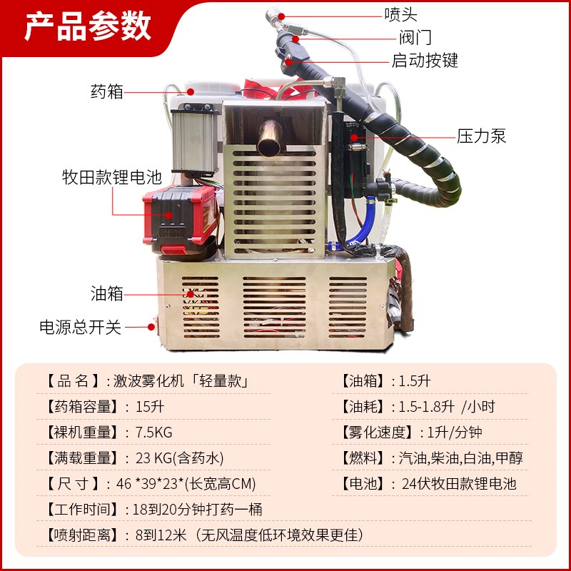 激波雾化打药机水雾冷雾机弥雾机农用G汽油打药机电动喷雾器消毒
