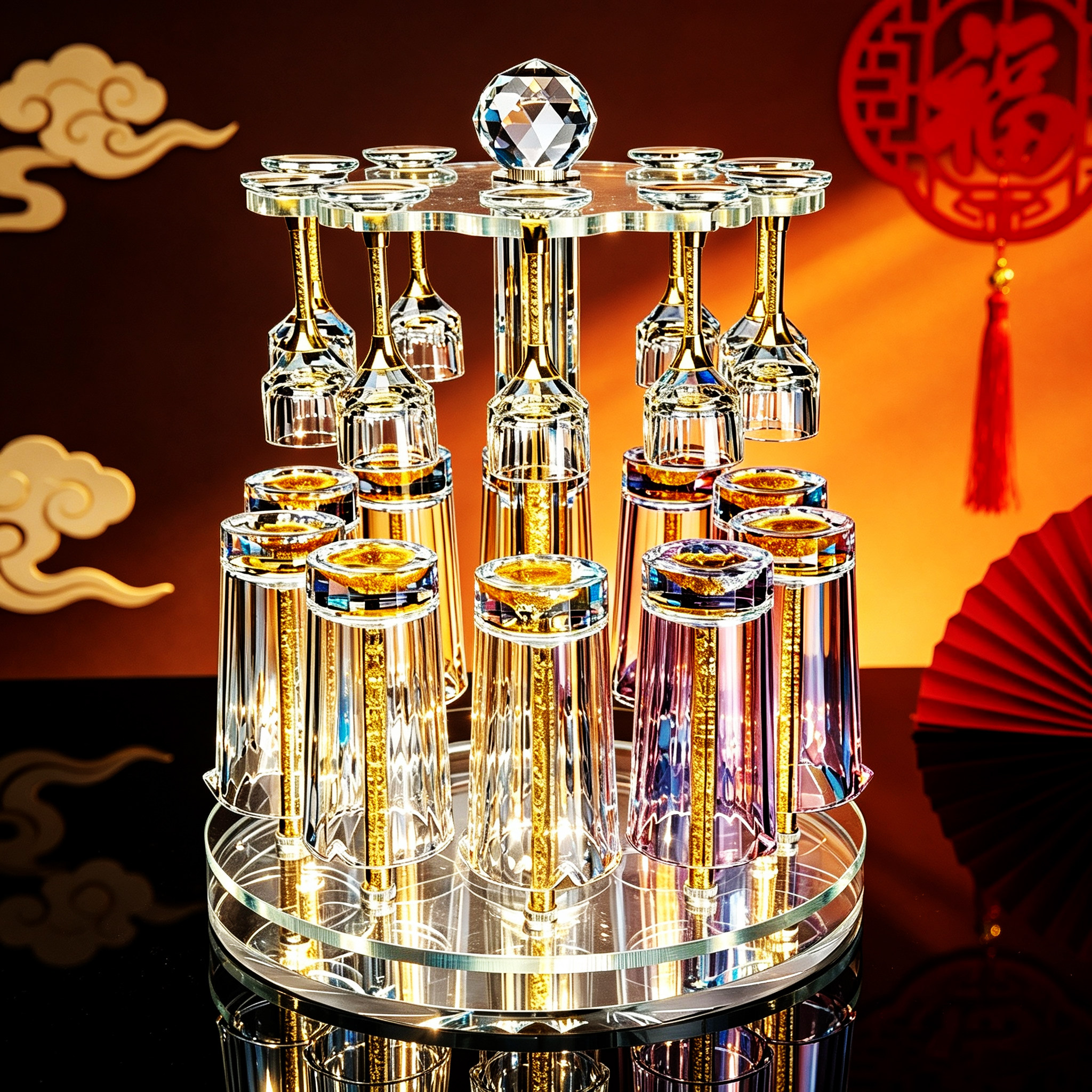 轻奢高档白酒杯套装水晶玻璃高脚酒盅小一口杯酒具分酒器家用礼盒