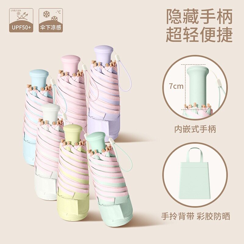德国进口伸缩手柄五折彩胶迷你超轻雨伞晴雨两用防晒折叠太阳伞女