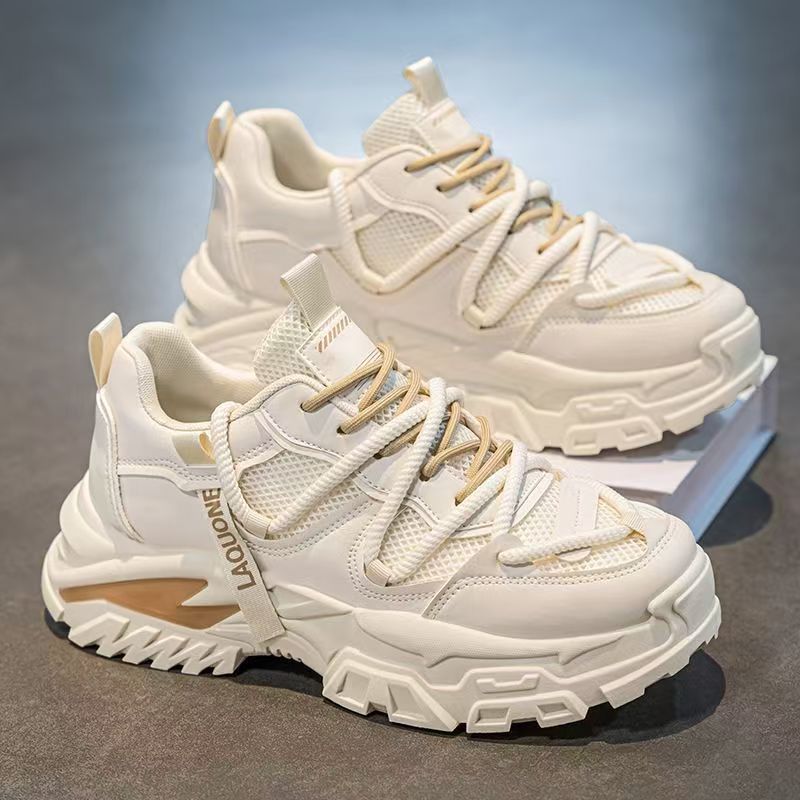 男鞋2025冬季新款网面百搭高级感休闲鞋青少年运动厚底老爹鞋子