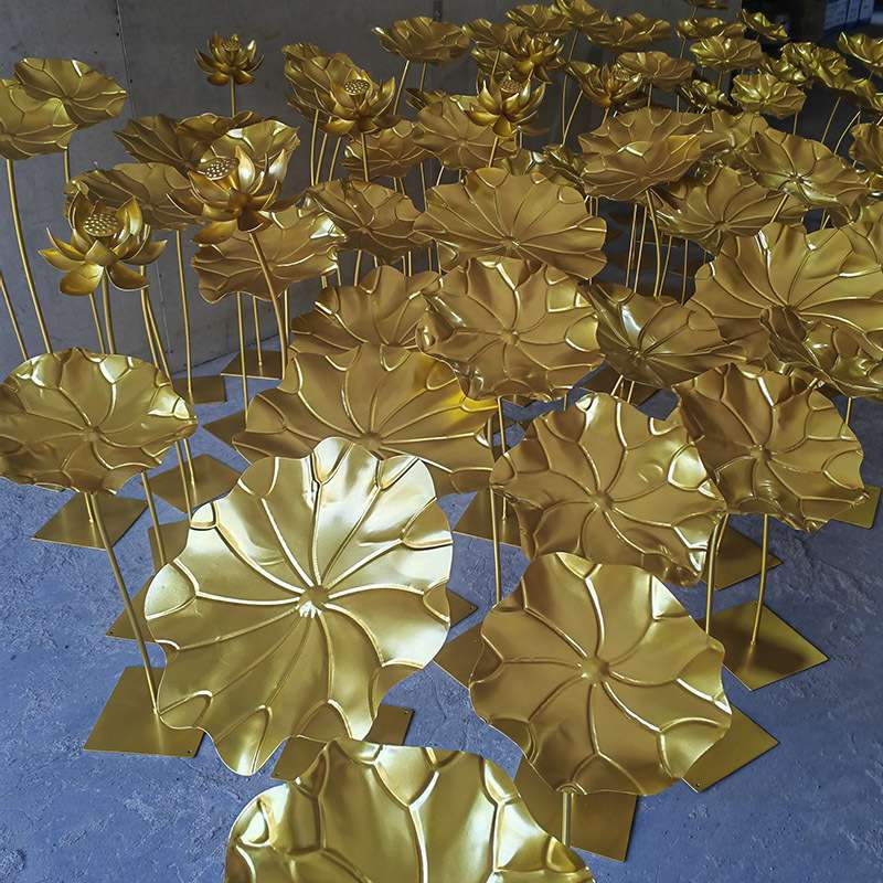 莲叶摆件装饰落地铁艺荷花摆饰荷叶水景花朵酒店标准金属莲花水池