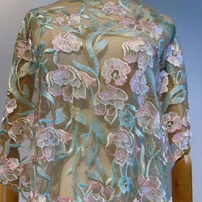 新款兰花国风清新素雅多色网纱刺绣面料lace Embroidered fabric