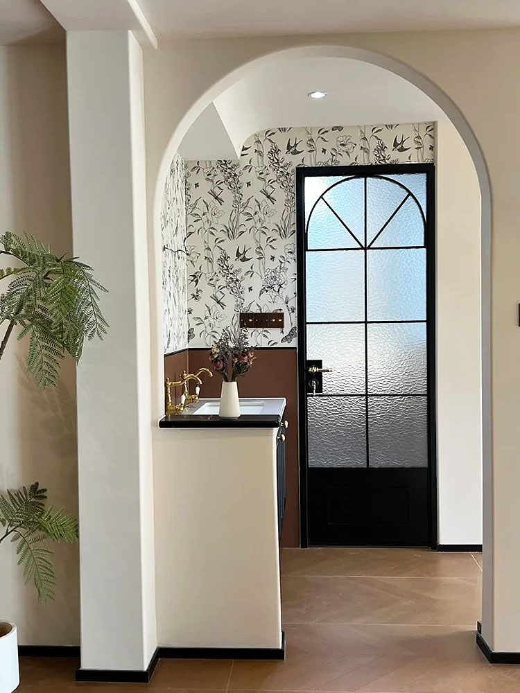 法式覆古浴室平门彷古风格胡桃色钛镁铝合金厕所玻璃门定制