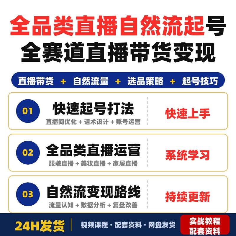 全品类直播自然流起号课新手快速入局全赛道直播带货变现之路