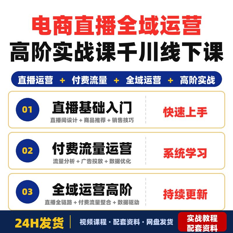 电商直播全域运营高阶实战课千川线下课聚焦付费流量运营全套教程