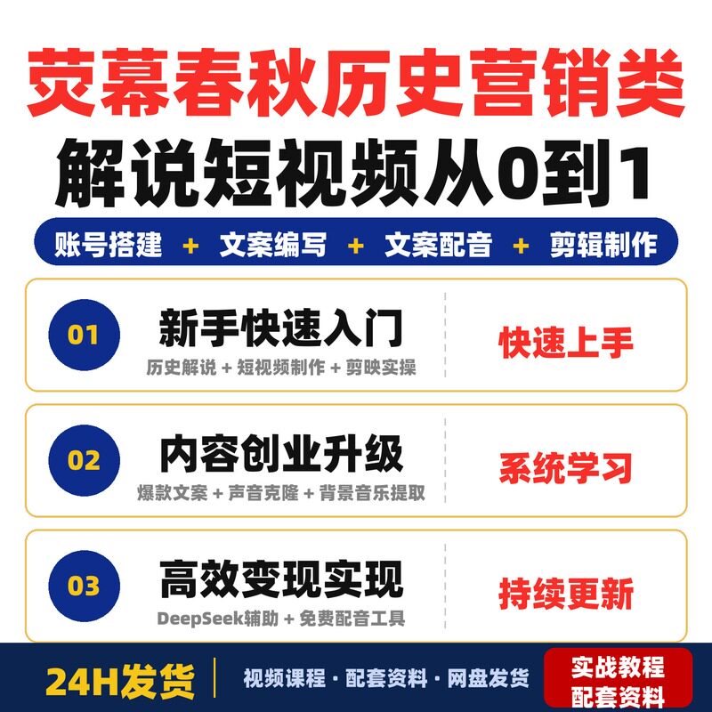 荧幕春秋历史营销类解说短视频从0到1全套教程新手创作者快速课程