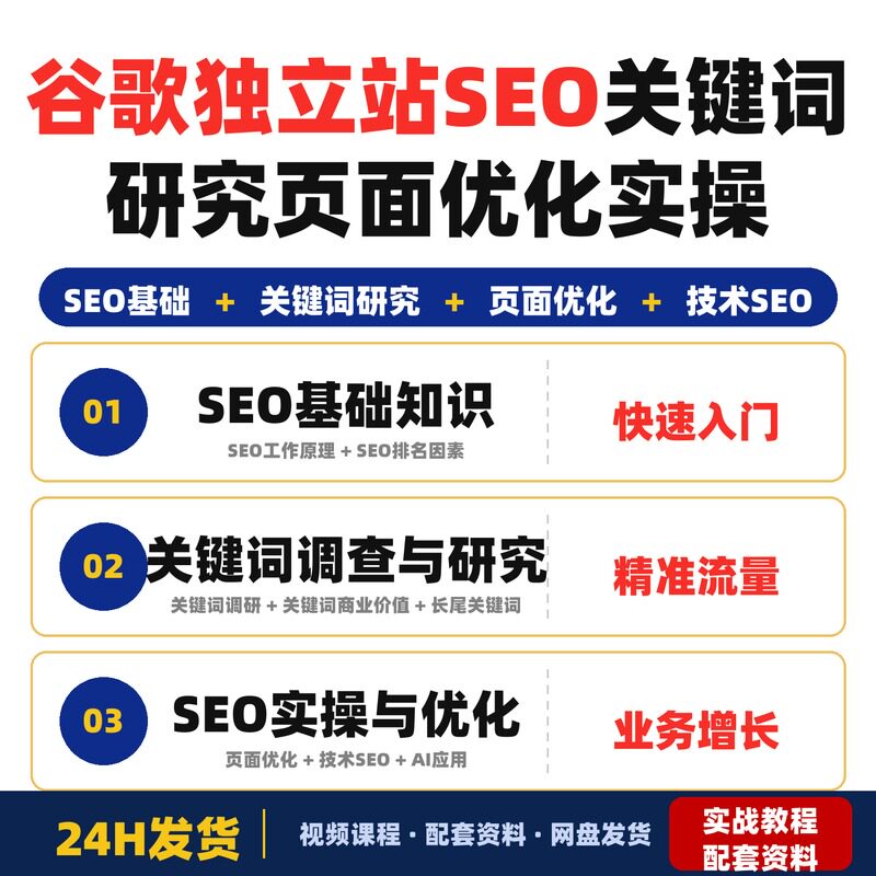 谷歌独立站SEO实操课程从基础到高级关键词研究页面优化全套教程