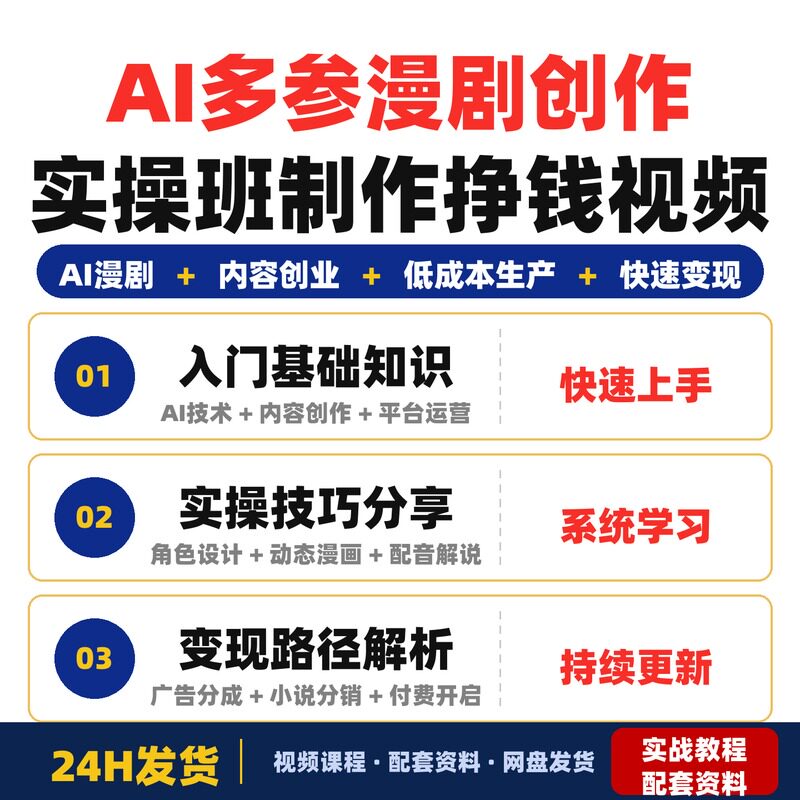 AI多参漫剧创作实操班从0到1制作挣钱视频适合小白上班族全套教程