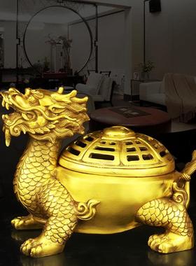 黄铜龙龟摆件开盖八卦龙头龟铜制檀香炉家居铜客厅香熏炉大号