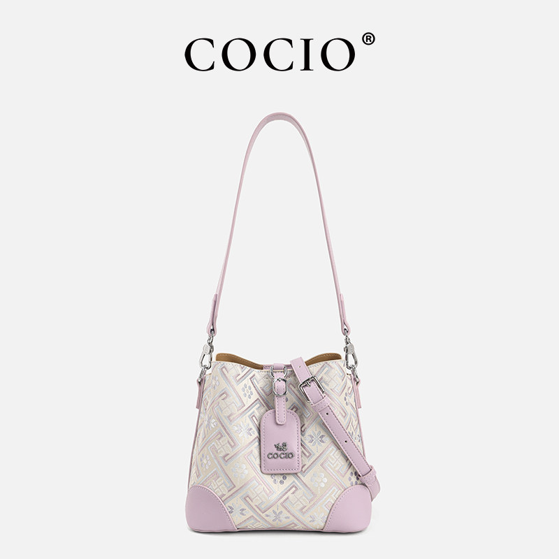 COCIO轻奢时尚国风新中式锦绣单肩水桶包包CC302