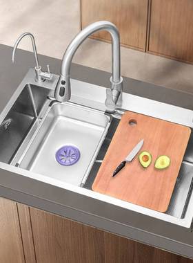 蜂窝压纹加厚4MMSUS304不锈钢水槽厨房台下洗菜盆左侧排水大单槽