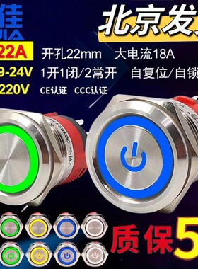 一佳Q带灯金属关汽车启动按钮绿色红色复位自锁