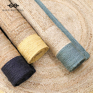 手工天然黄麻地毯方形客厅茶室亚麻草编藤编侘寂风卧室床边毯地垫