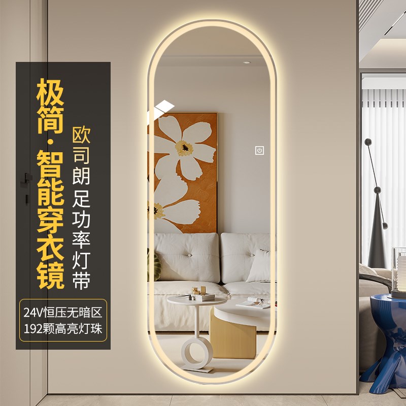 椭圆智能全身镜子带灯框穿衣镜发光壁挂墙装饰试衣镜充电款