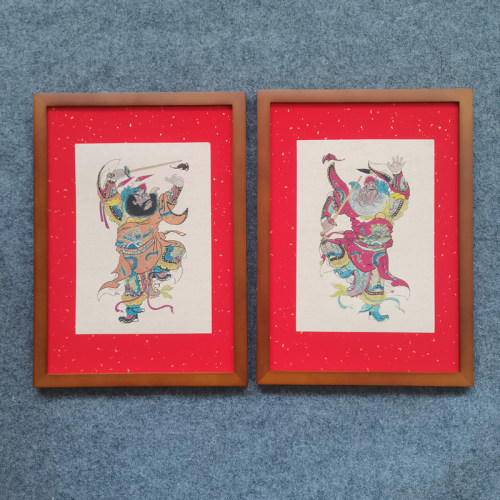 传统门神装饰画过道玄关沙发背景墙书房挂画实木相框壁画钟馗秦琼