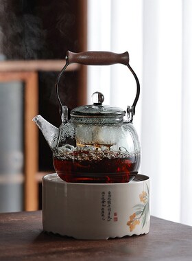 提梁壶蒸煮一体大容量蒸煮茶壶烟灰色木把煮茶壶星空壶