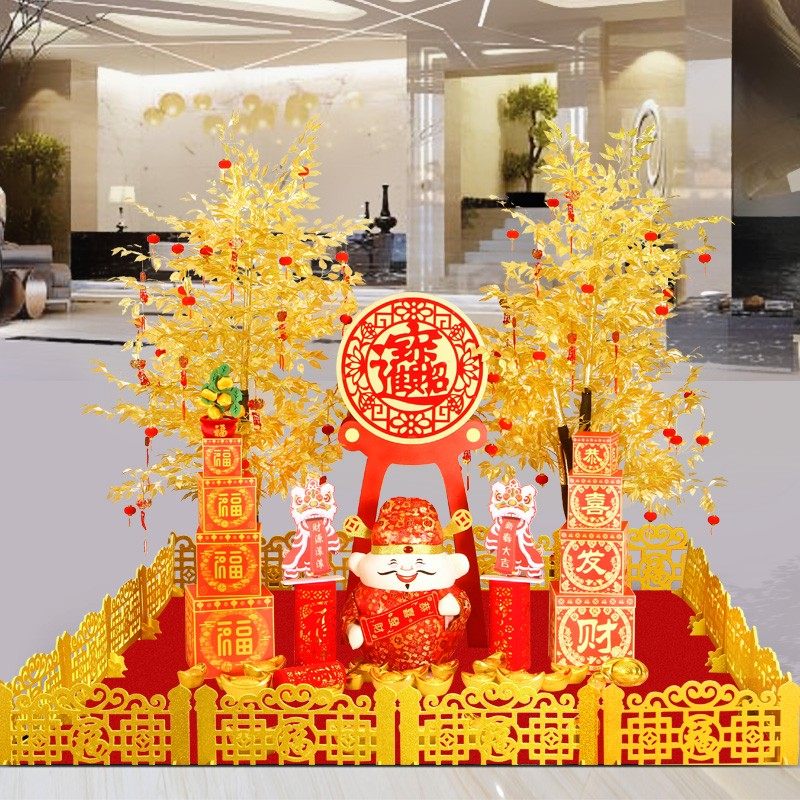 新年装饰品商场美陈装饰大银行场景布置桃餐酒店元旦春