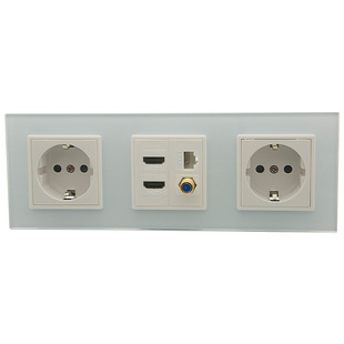 欧式80型 双位EU电源 双口HDMI 镀金F头 CAT6 RJ45 网络 玻璃面板