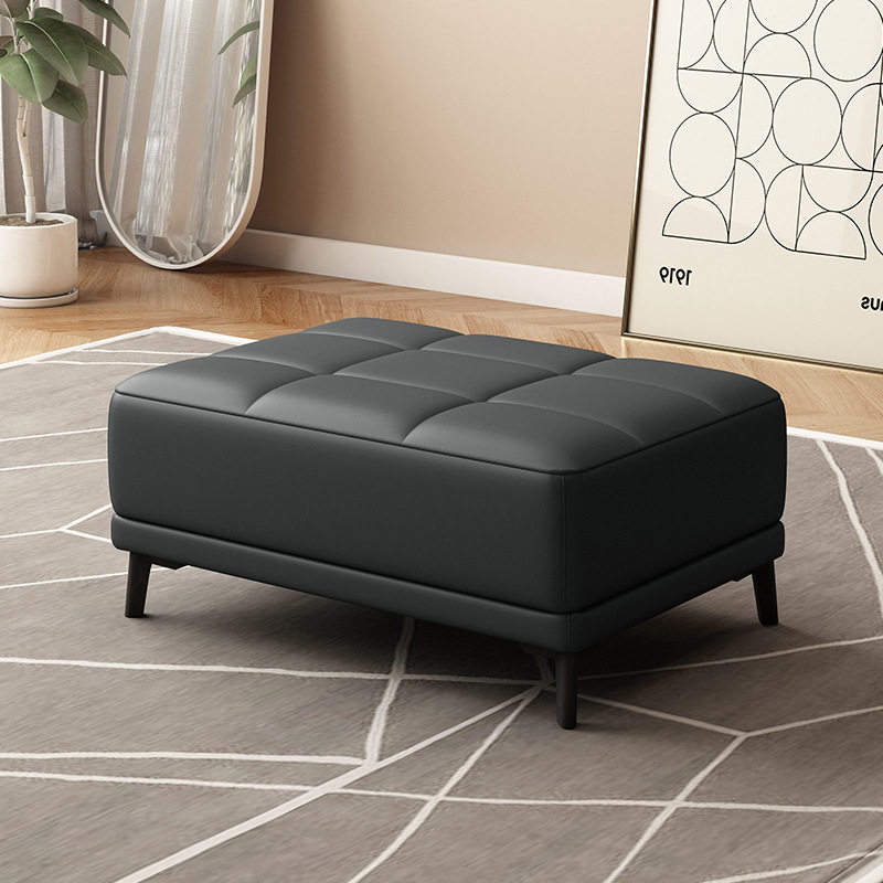 欧式皮艺沙发脚踏凳家用客厅贵妃位加长搁脚凳放腿皮沙发凳轻奢木