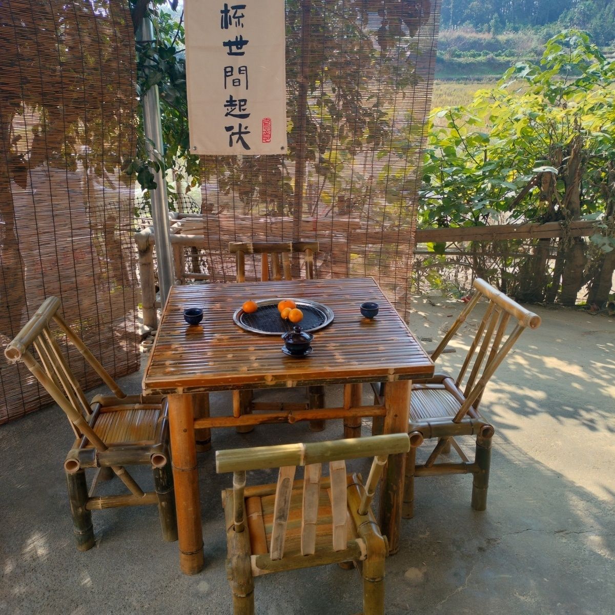 围炉煮茶竹桌椅子户外桌子庭院家用餐桌茶几桌复古火锅竹桌椅清仓
