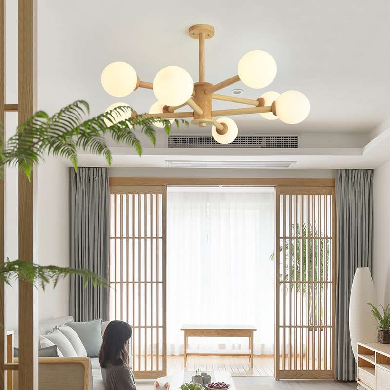 北欧灯具魔豆吊灯客厅灯卧室分子灯日式原木风led木艺餐吊餐厅灯