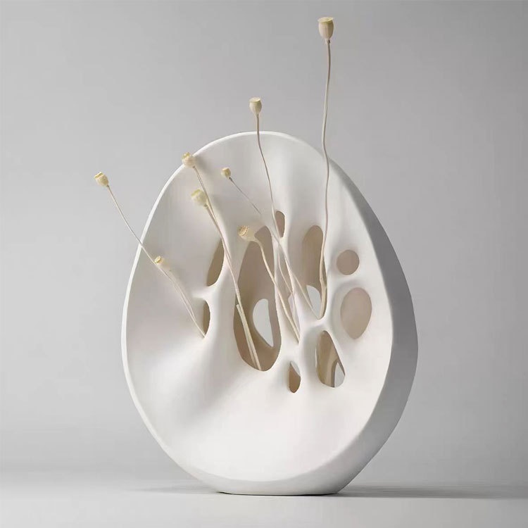 现代简约创意圆形多孔抽象花插摆件样板房售楼处客厅玄关软装饰品