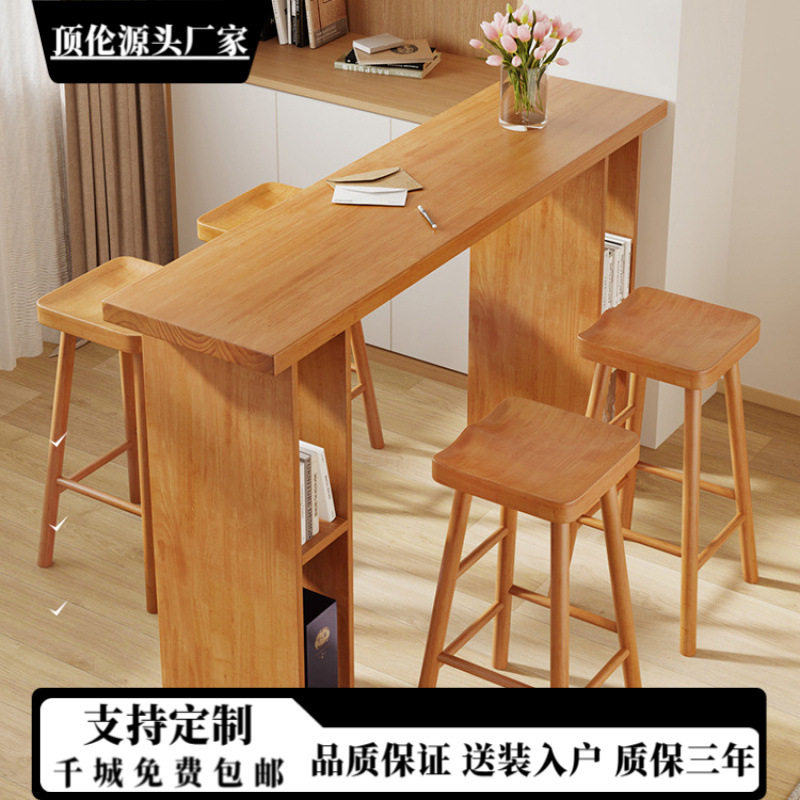 原木实木隔断一体吧台桌