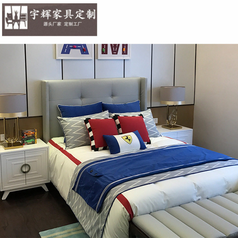 粤具惠后现代轻奢床卧室家具 大户型奢华布艺拉扣1.2米1.5儿童床