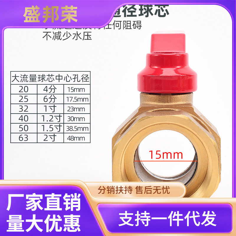 全铜球杆一体DN25球阀4分6分阀门水阀双内丝开关水管暖气地热阀50