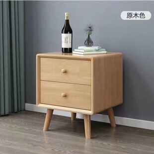 床边置物架收纳柜子北欧橡胶木全实木现代简约卧室储物柜床头柜