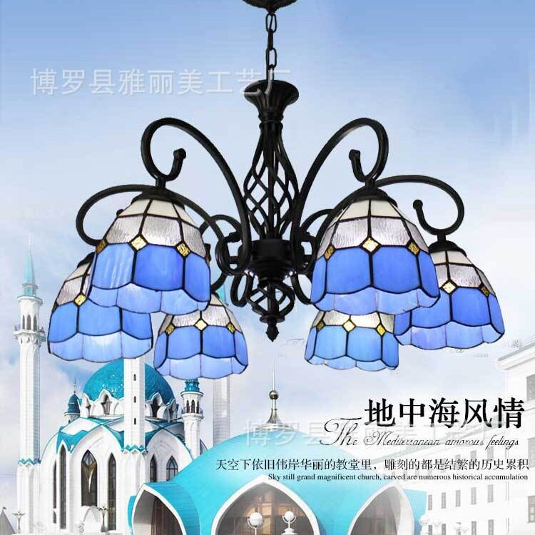 供应欧式铁艺卧室客厅吸顶灯餐厅3头玻璃蓝色欧式酒店客房吊灯
