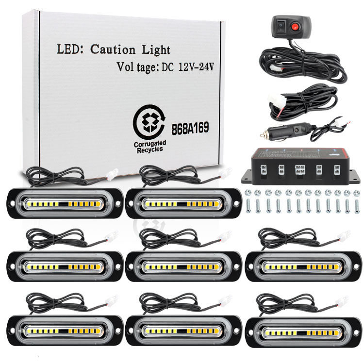 一拖八汽车中网爆闪警示灯频闪侧边灯8*12led高亮格栅灯12-24v