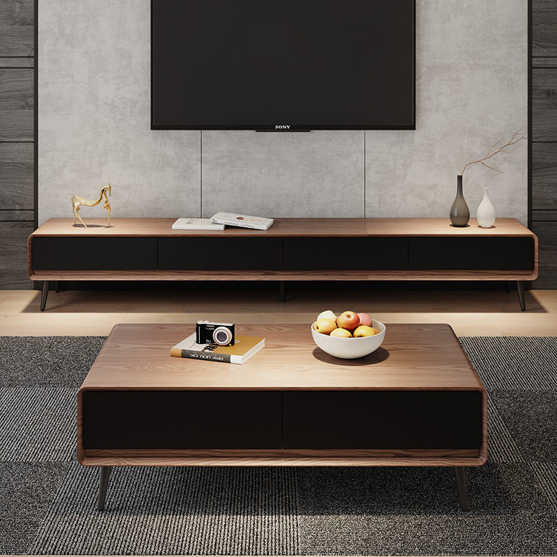 意式轻奢小户型实木电视柜简约现代储物地柜简易茶几电视出柜组合