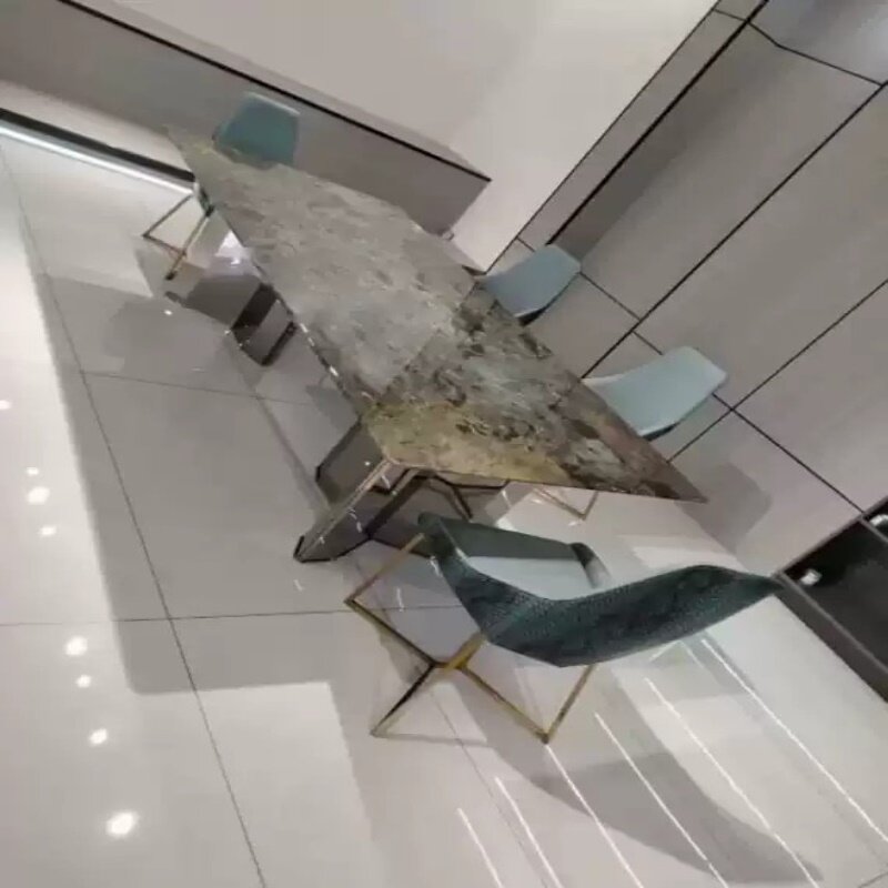 创意脚架靠背椅子不锈钢绒布酒店餐厅餐椅不锈钢大理石餐桌