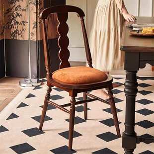 法式复古餐椅实木软包靠背椅美式家用餐桌椅单人休闲椅设计师餐凳