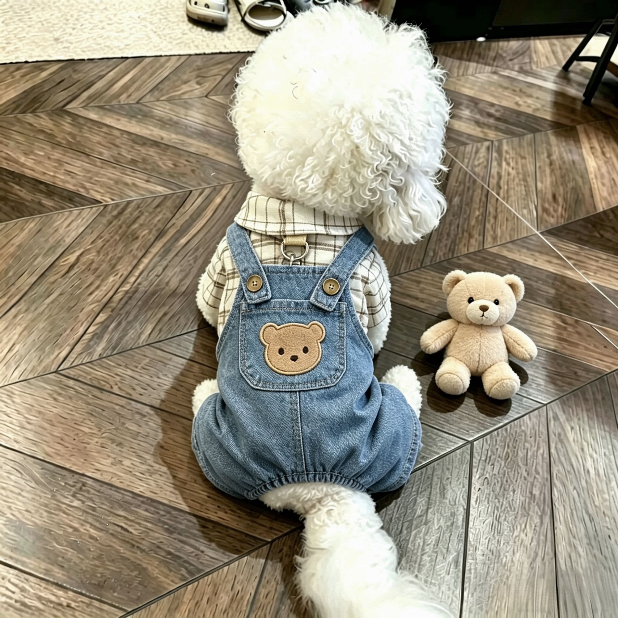 狗狗衣服秋冬装牛仔格子衬衫四脚衣泰迪比熊春秋薄款宠物猫咪衣服