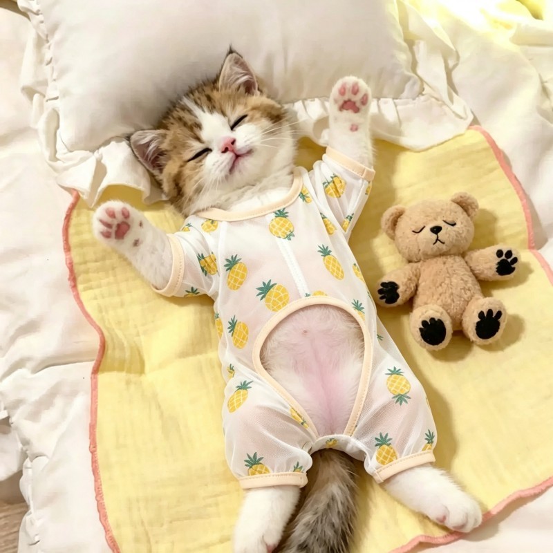 猫咪衣服防掉毛薄款夏季凉凉衣宠物德文约克夏狗狗透气四脚防晒衣