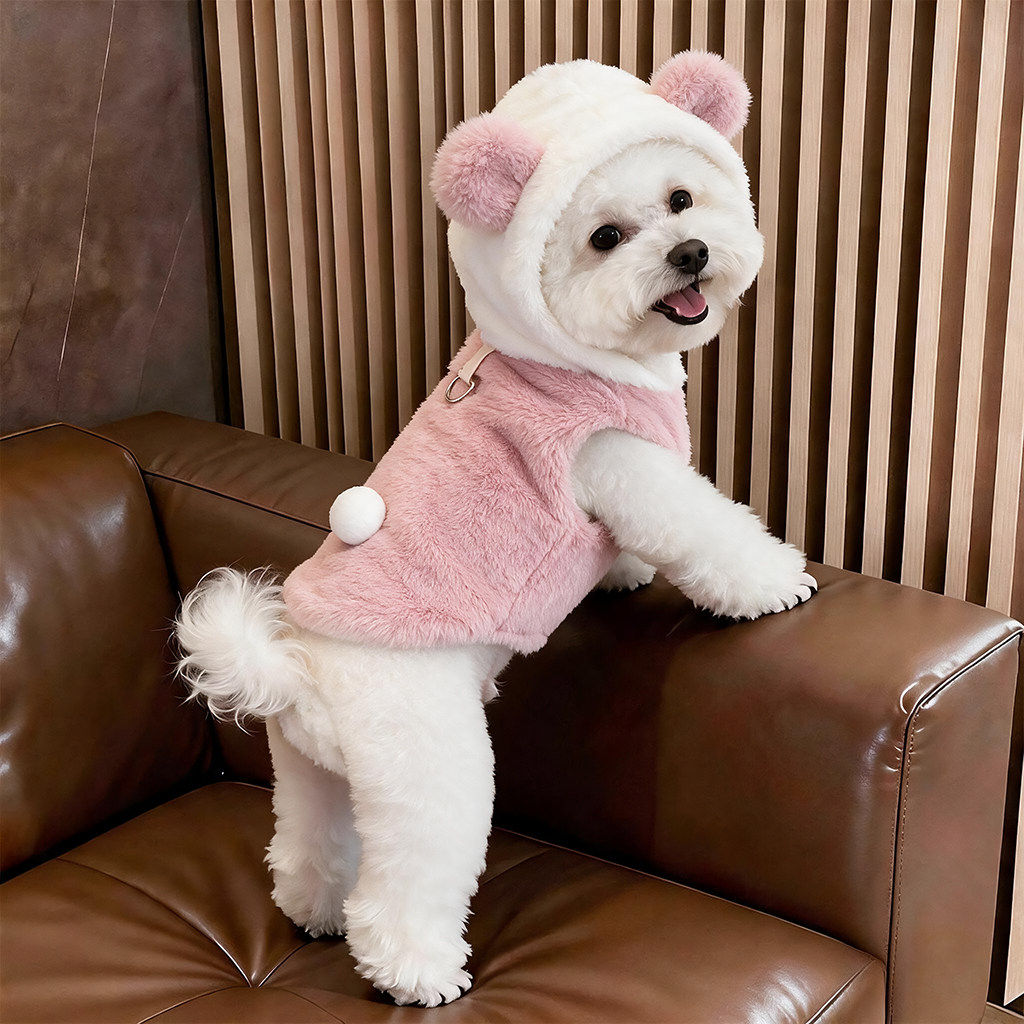 狗狗衣服秋冬可爱熊耳朵绒衣加厚保暖比熊泰迪小型犬宠物猫咪卫衣