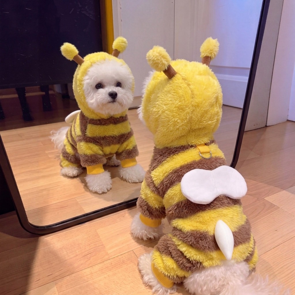 狗狗衣服秋冬款蜜蜂绒衣保暖加厚泰迪比熊中小型幼犬可牵引四脚衣