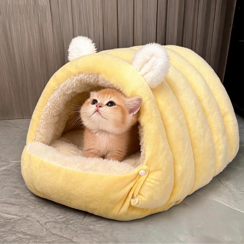 猫窝冬季保暖封闭式安全感睡袋宠物窝加绒加厚睡觉床垫子防寒狗窝