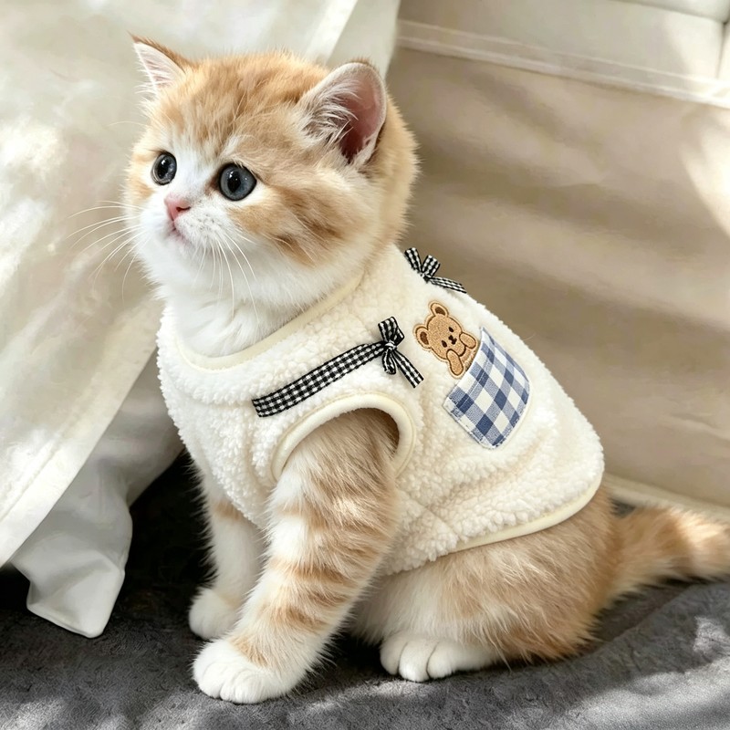 猫咪狗狗宠物秋冬款可爱口袋蝴蝶结保暖背心布偶金渐层小型犬衣服