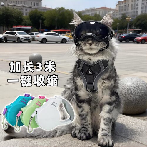 猫咪牵引背心式防挣脱伸缩遛猫绳