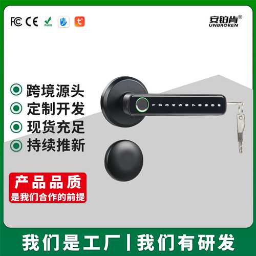 通通锁APP指纹锁密码锁木门智能锁分体锁跨境家用门锁房门锁黑色