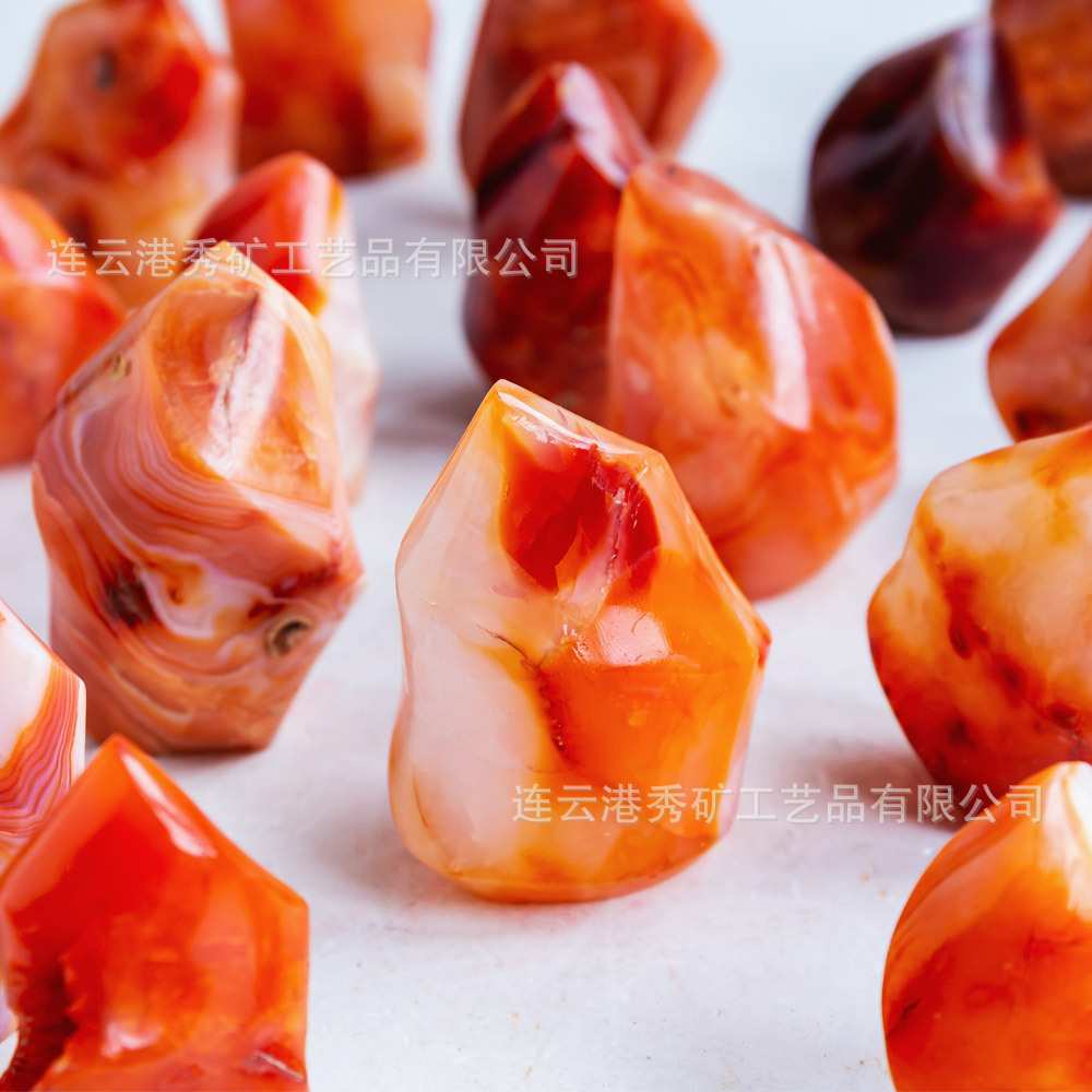 天然红玛瑙火炬雕刻件水晶火炬玛瑙火焰纹火炬欧美万圣节装饰摆件