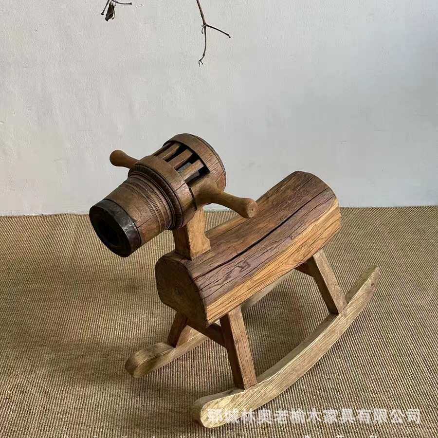 复古老木马摇摇椅成人儿童实木座摇椅老车轴木马老物件禅意家具