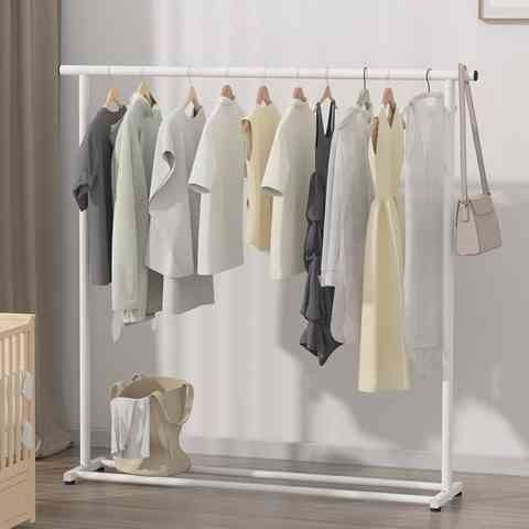 挂衣架落地结实耐用晾衣架一根杆卧室不占空间简易移动衣架子带轮