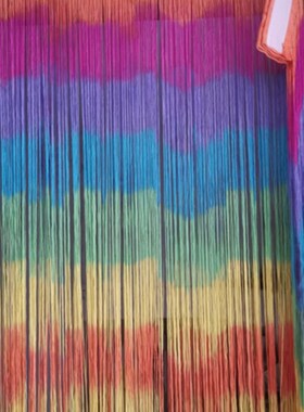 自粘彩色装饰客厅卧室隔断帘线条窗帘 魔术贴段染加密流苏门帘